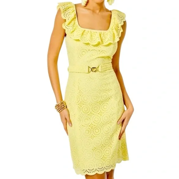chinese dress ladies 1960's Lilly Pulitzer Dandelion Lace Trim Dress – The Golden Pearl Vintage main image 0